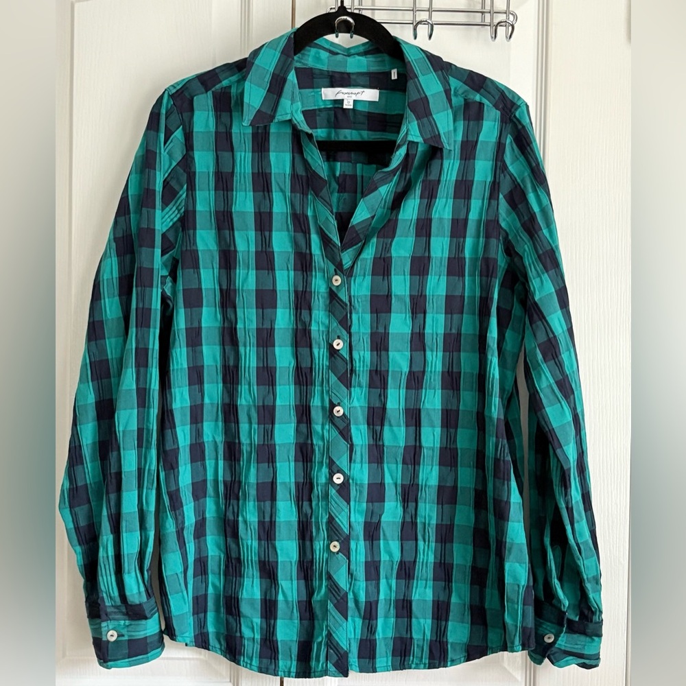 FOXCROFT WOMENS  SHIRT, BLUE & GREEN BUFFALO CHECK, size 12
